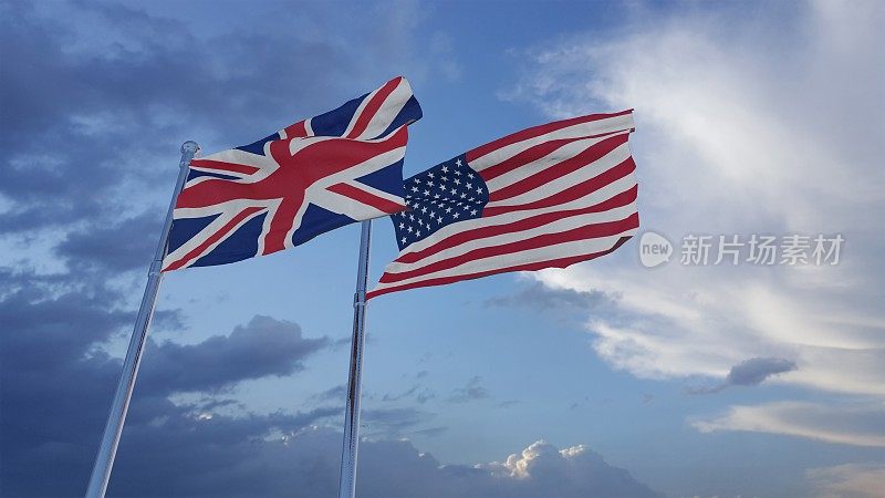 英国，英国和美国的国旗- 3D插图库存镜头